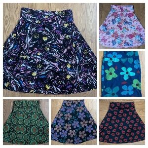 Lot Of 6 Lularoe Skirts Women's Size L 5 Floral A-Line & 1 Pencil Blue Pink Red